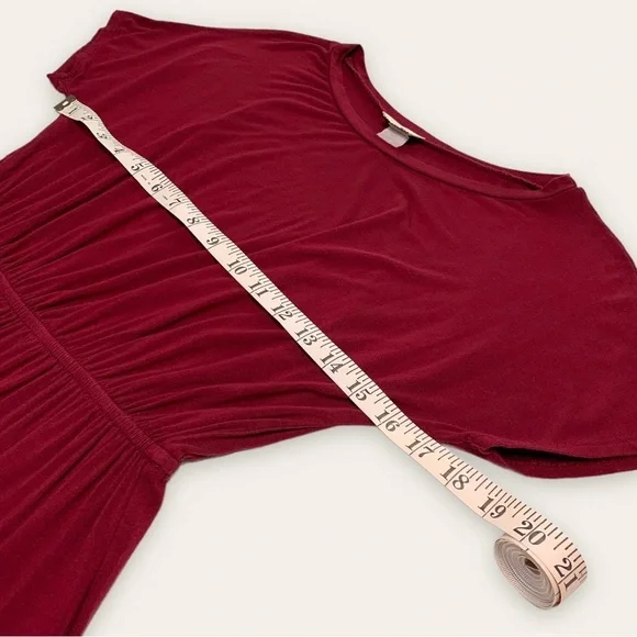 Short Sleeve Jersey Knit Midi Dress with Pockets Burgundy Size Small - Picture 5 of 15